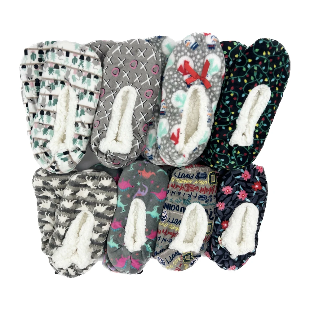 

Fluffy Slipper Socks Womens Dinosaur Snowman Winter Thick Plush Anti Skid Grip Cute Funny Indoor Home House Female Floor Shoes