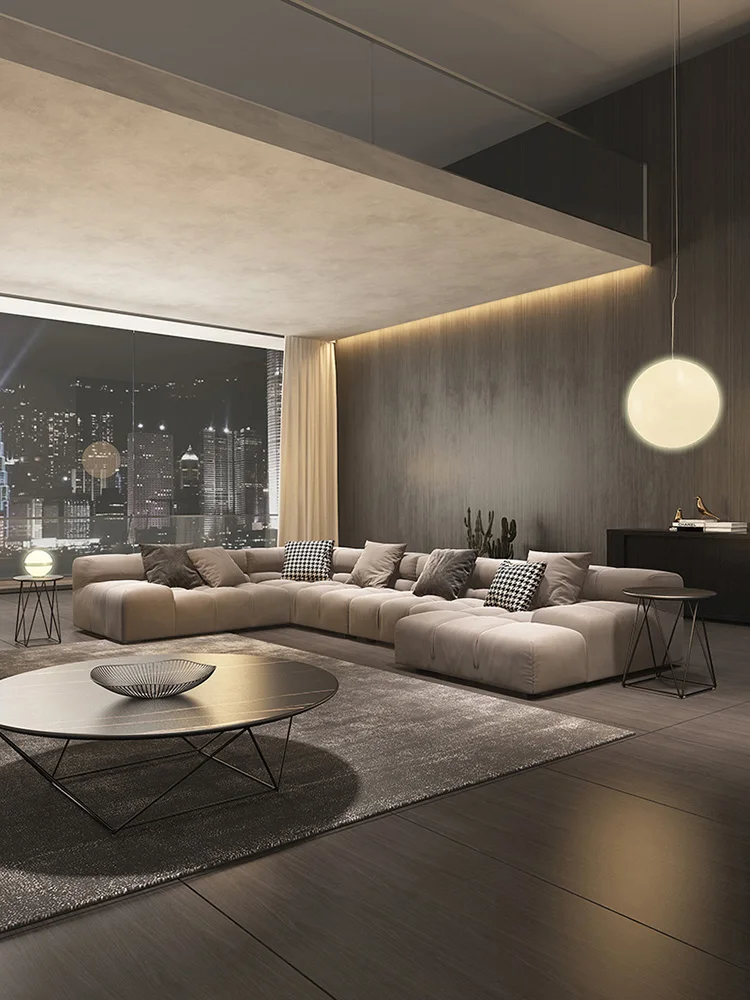 

Nordic luxury fabric sofa simple modern Italian minimalist technology cloth tofu block living room combination set