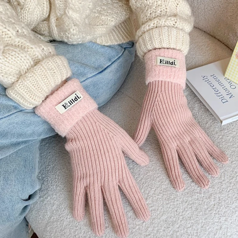 

1 пара удобные плотные шерстяные вязаные перчатки однотонные Теплые универсальные модные эластичные милые