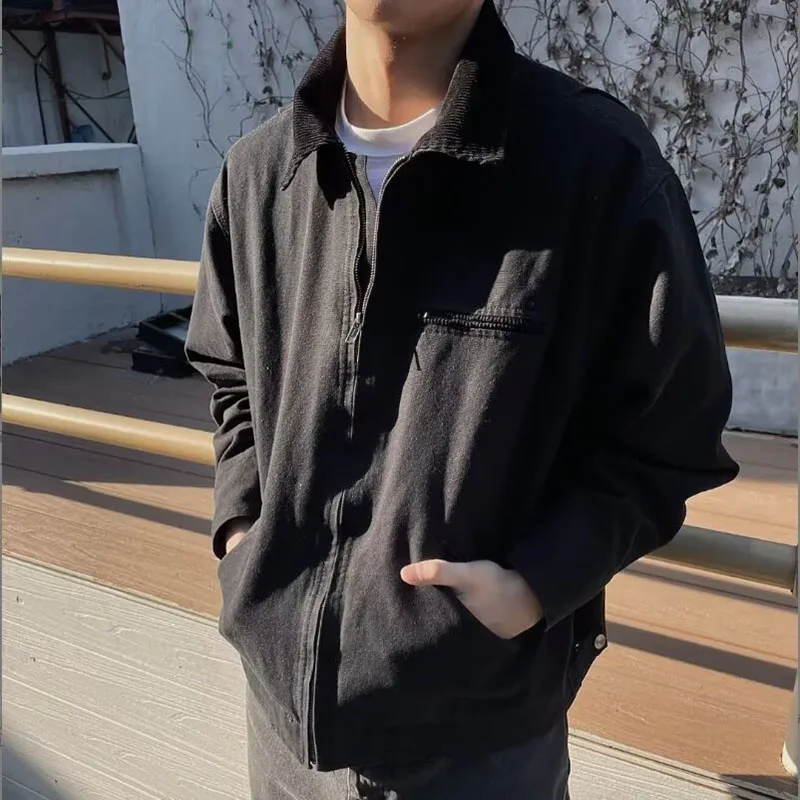 Американская куртка Детройта для мужчин и женщин однотонная Свободная