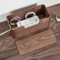 Black Walnut Wood Table Wire Cable Organizer Solid Wooden Junction Box Cable Winder Storage Box Desktop Clip Holder For TV Box