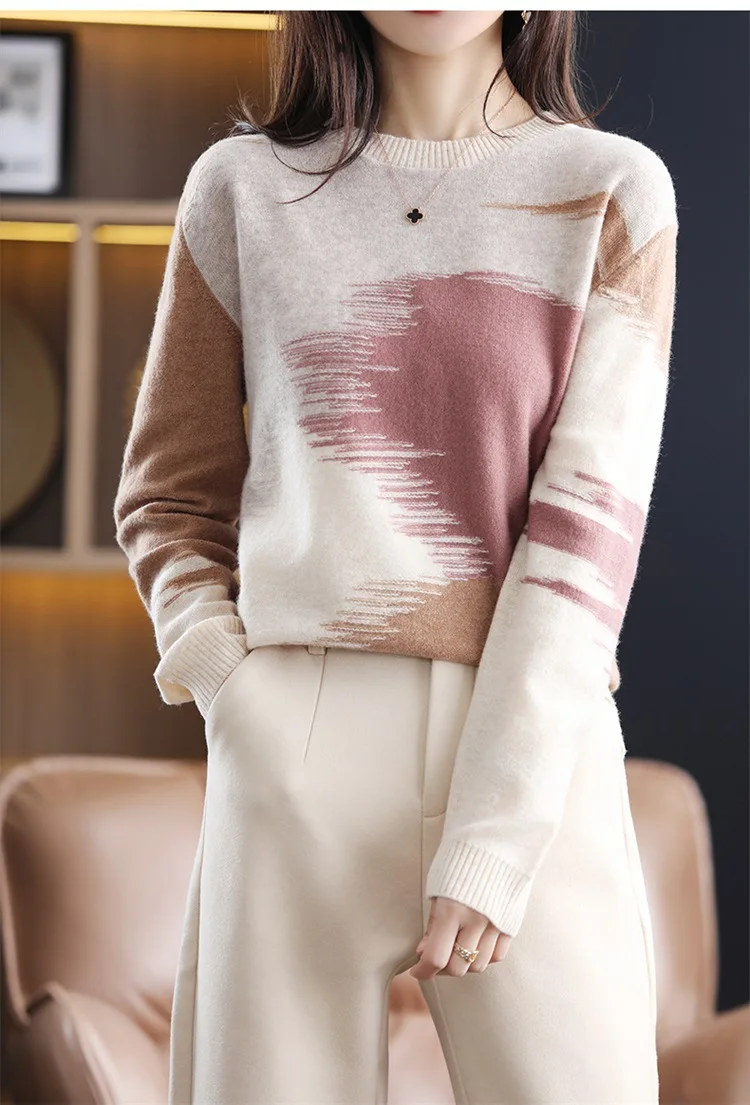 Женский джемпер с круглым вырезом свитер контрастного цвета для женщин