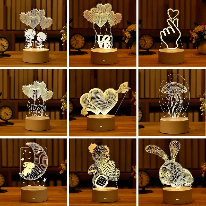 

3D Lamp Heart-shaped Balloon Acrylic LED Night Light Romantic Love Decorative Table Lamp Valentine's Day Sweetheart Wife's Gift