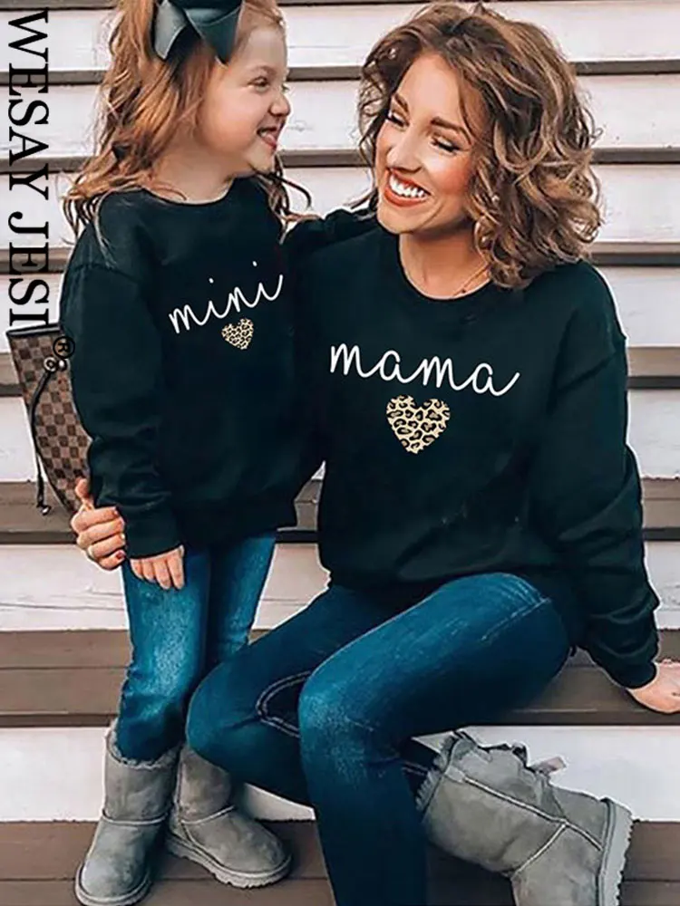 WESAY JESI Mother And Kids Matching Outfits Print Crewneck Long Sleeve Sweatshirt Pullover Casual Family Matching Sweatshirt