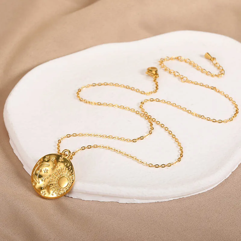 Винтажное женское ожерелье длинная цепочка из нержавеющей стали в виде Луны и