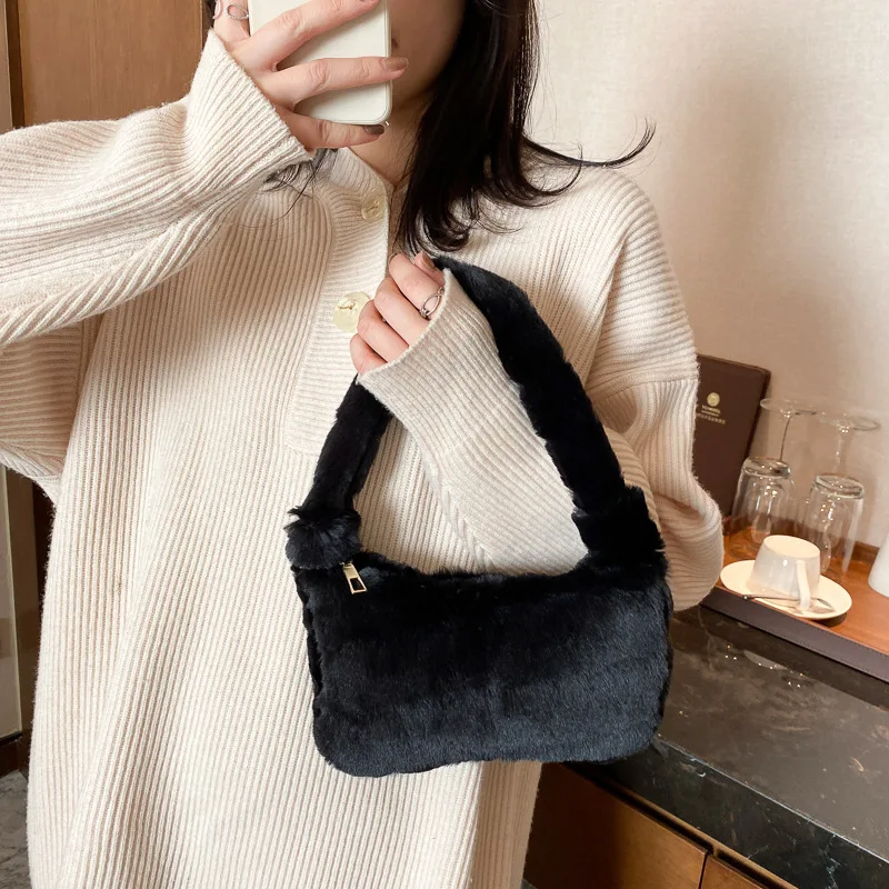Autumn Winter Shoulder Bag Women's 2023 New Fashion Girl's Portable Plush Bag Tote Bags