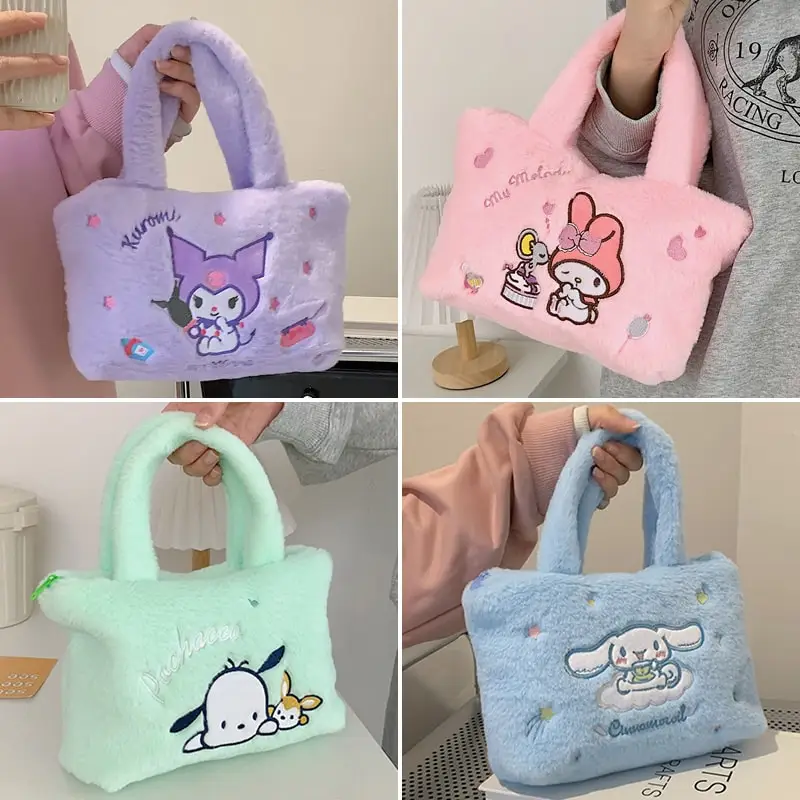 

Kawaii Plush Sanrio Bag Kuromi Backpack Anime Melody Cinnamoroll Plushie Handbags Pochacco Cartoon Stuffed Bag for Girls Gifts