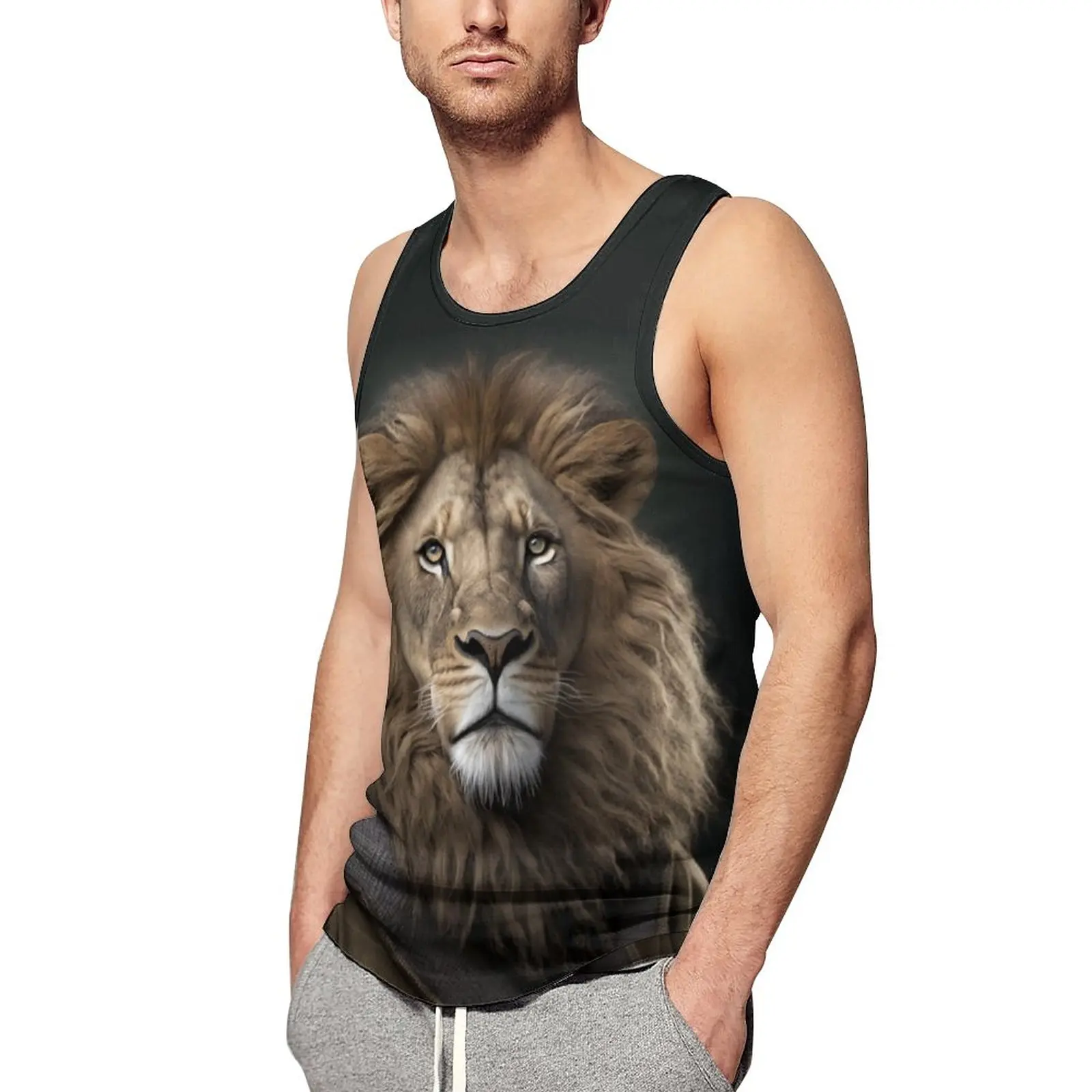 

Lion Tank Top Man's Dapper Clothing Tops Summer Custom Workout Fashion Oversized Sleeveless Vests