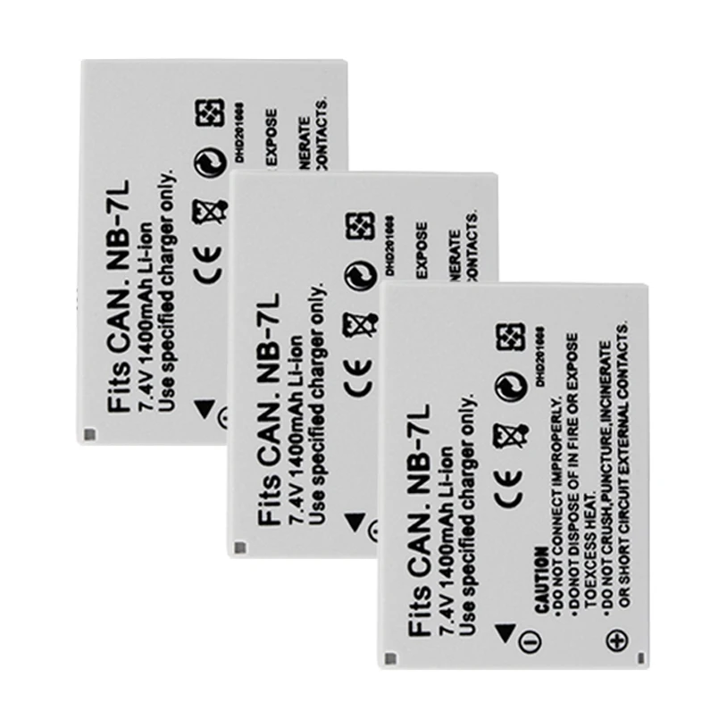 

3pcs 1400mAh For Canon NB-7L NB7L NB 7L Rechargeable Lithium Li-ion Camera Battery Powershot G10 G11 G12 SX30IS