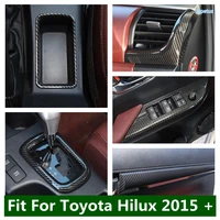 carbon fiber style car console gear shift panel window lift switch button cover trim for toyota hilux 2015 2021 accessories