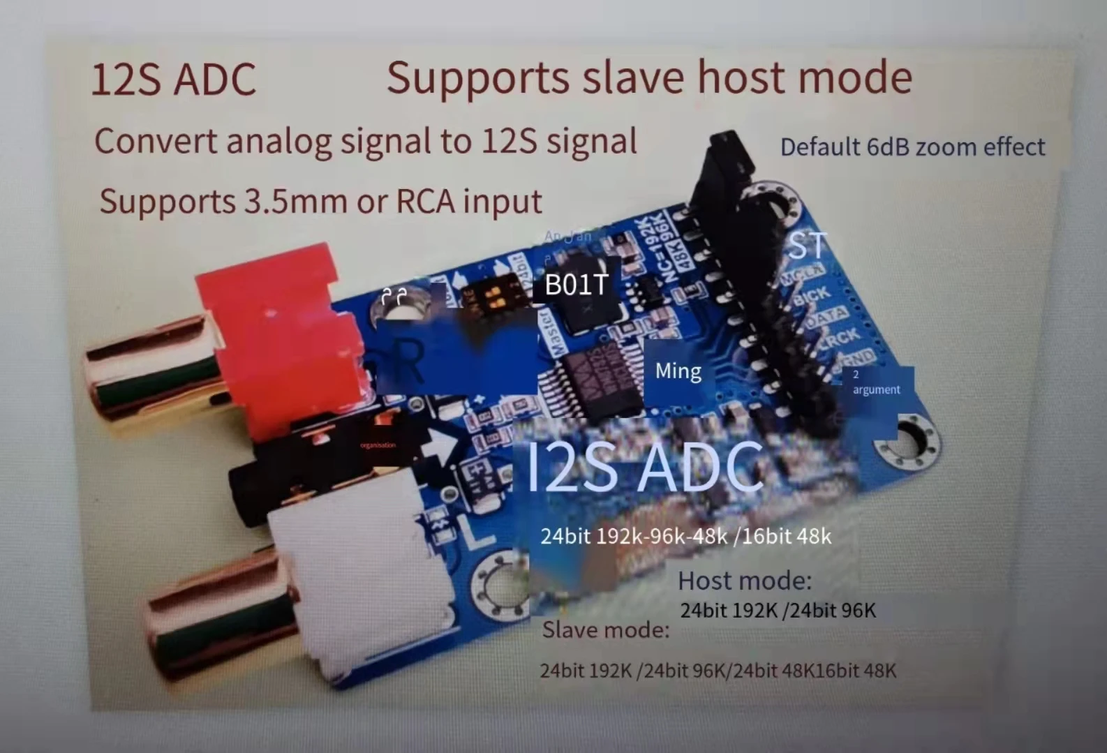 

I2S ADC Audio I2S Capture Card Module Master-slave Mode Development Board 24BIT 192K 96K 48K