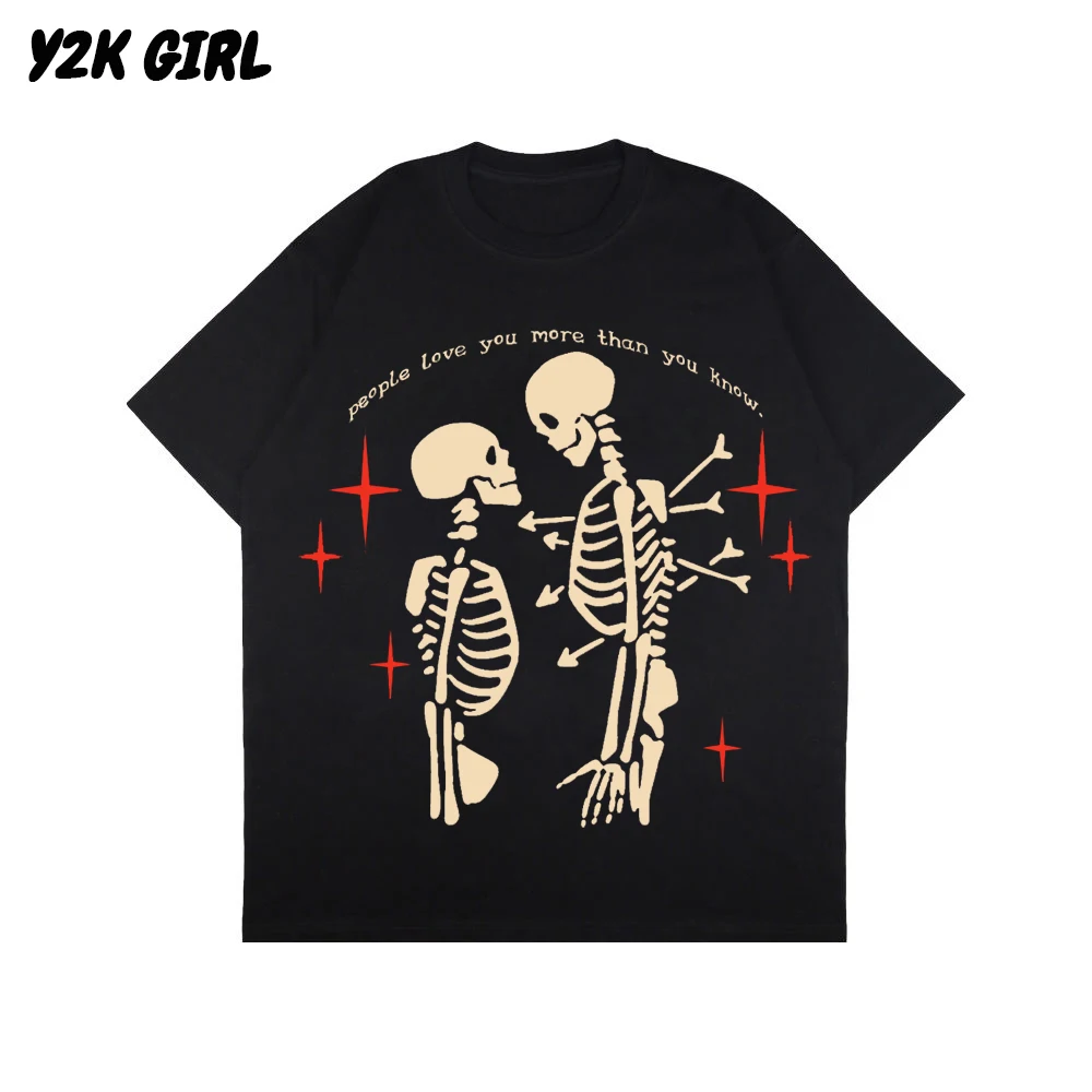 

Футболка Y2KGIRL женская оверсайз в стиле хип-хоп, уличная одежда с принтом черепа и алфавита, модная повседневная свободная одежда для пар, в с...