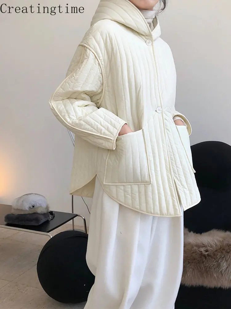

Winter New Japanese Lazy Cotton Jacket Women's 2022 Quilted Hood Loose Single Breasted Casual Warm Thicken Jackets Female 1A146