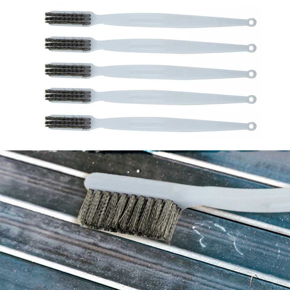 

5pcs 175mm Plastic Handle Stainless Steel Wire Brush For Devices Polishing Dirt Cleaning Metal Rust Removal Tools