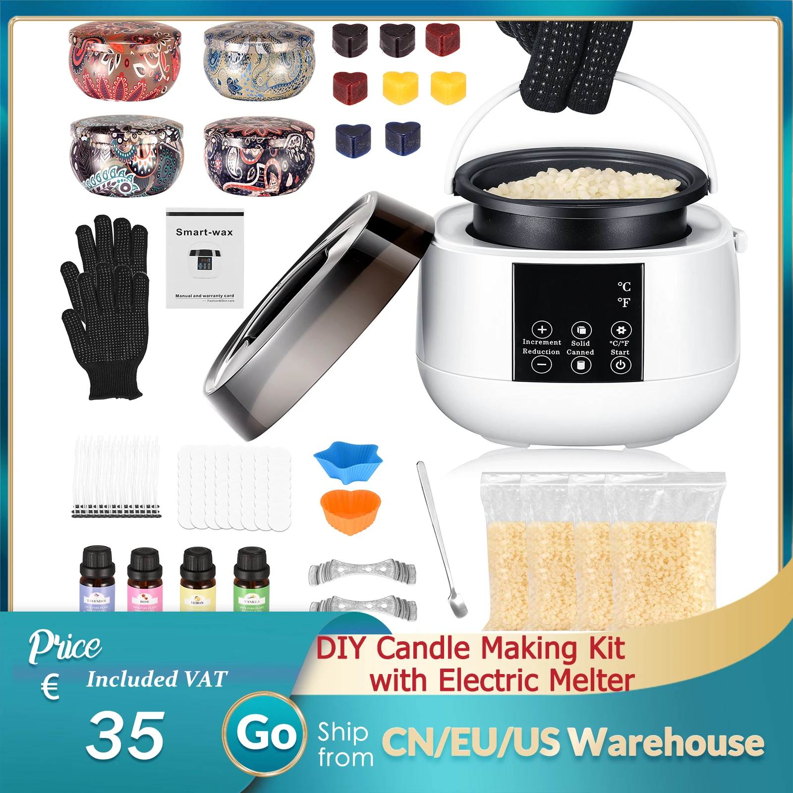 

Candle Making Kit Electric Wax Melting Machine Non-Stick Pot Candle Making Supplies for Handmade Candle Xmas DIY Craft Gift