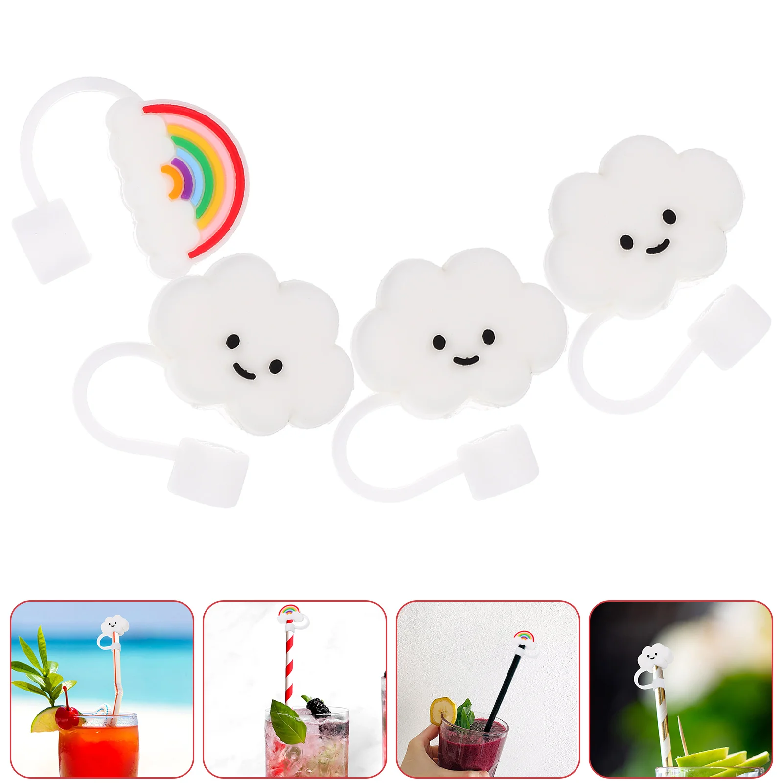 

4pcs Straw Silicone Caps Drinking Pipe Covers Straw Tip Plugs Silicone Straw Covers