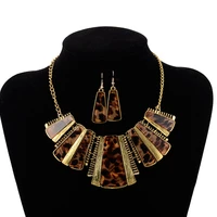 vintage square stone leopard alloy pendant necklace earrings jewelry set for women gift accessories