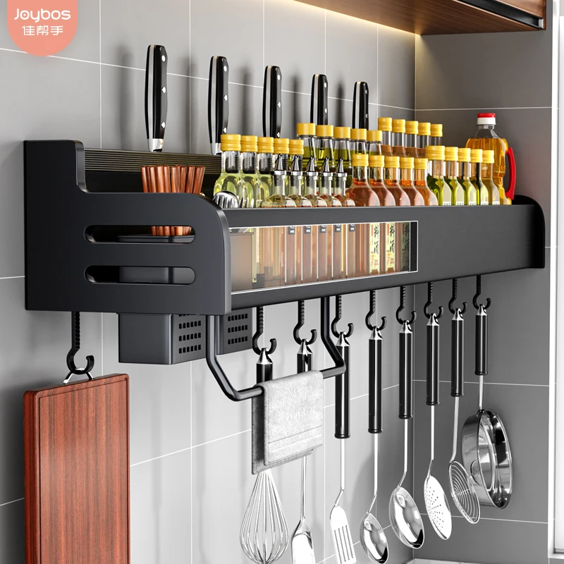 

Joybos Multipurpose Kitchen Rack Wall-mounted Aluminum Kichen Organizer Spices Rack Kitchen Utensils Organizer