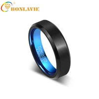 bonlavie 6mm tungsten carbide ring black brushed men engagement jewelry inner blue ring for wedding