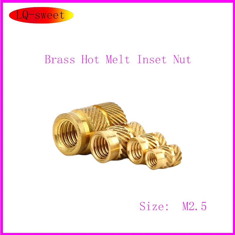

M2.5 Brass Hot Melt Inserts Nut Heating Molding Copper Thread Inset Nuts SL-type Double Twill Knurled Injection Brass Nut 50Pcs