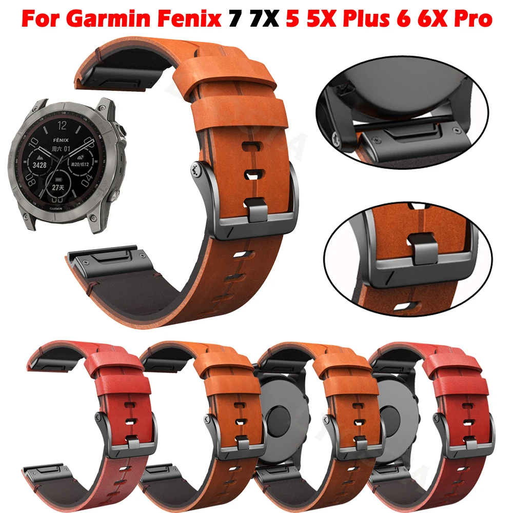 

26 22MM Official Quick Release Watchband Strap For Garmin Fenix 7X 7 6 6X Pro 5 5X Plus 3 HR Watch Genuine Leather Band Bracelet
