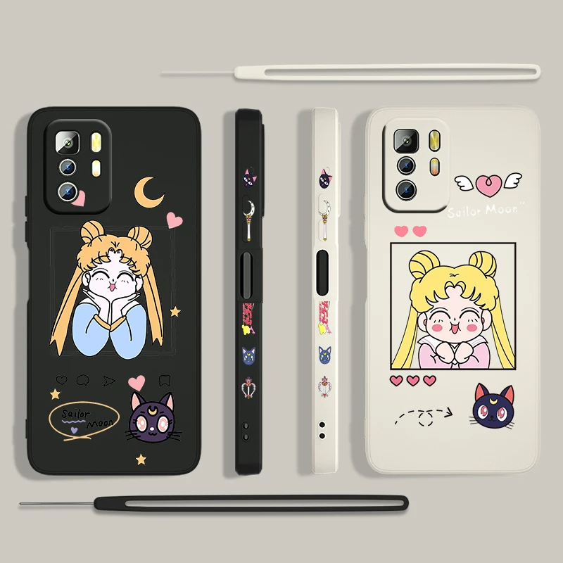 

Cute Anime Sailor Moon For Xiaomi Redmi Note 11 11S 10 10S 9 9S 9T 8 8T 7 5 Pro 4G 5G Liquid Left Rope Phone Case Cover Coque