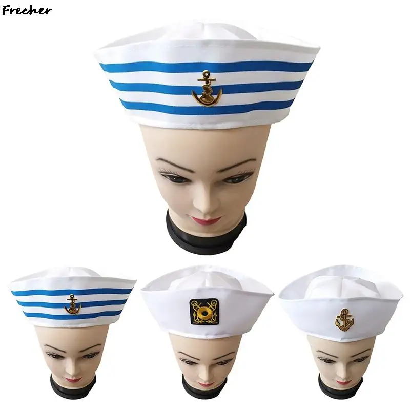 

Sailor Cap Military Hats Blue White Captain Navy Marine Caps with Anchor Army Hats For Women Men Child Fancy Cosplay Hat Outfit