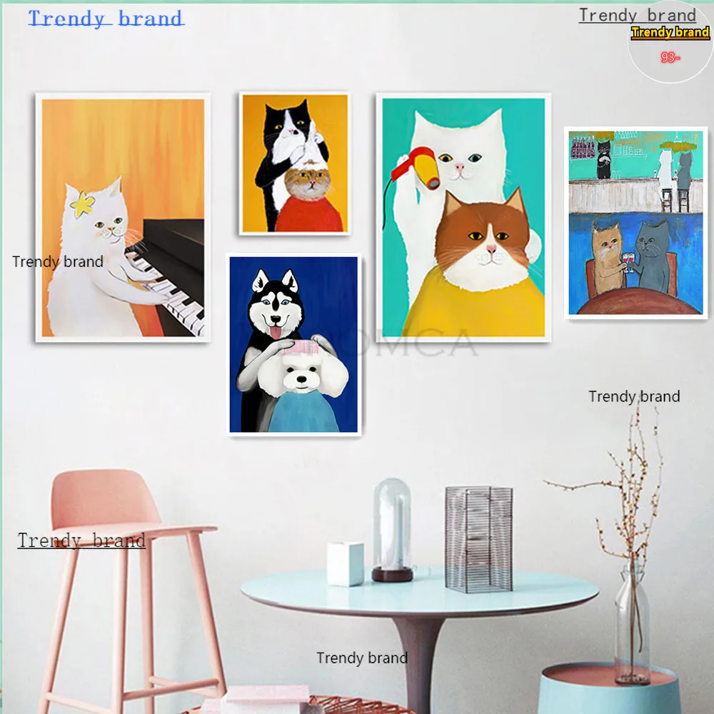 

Cartoon Cat Barber Animal Children Canvas Painting Art Nordic Posters and Prints Wall Pictures for Living Room Decor Frameless
