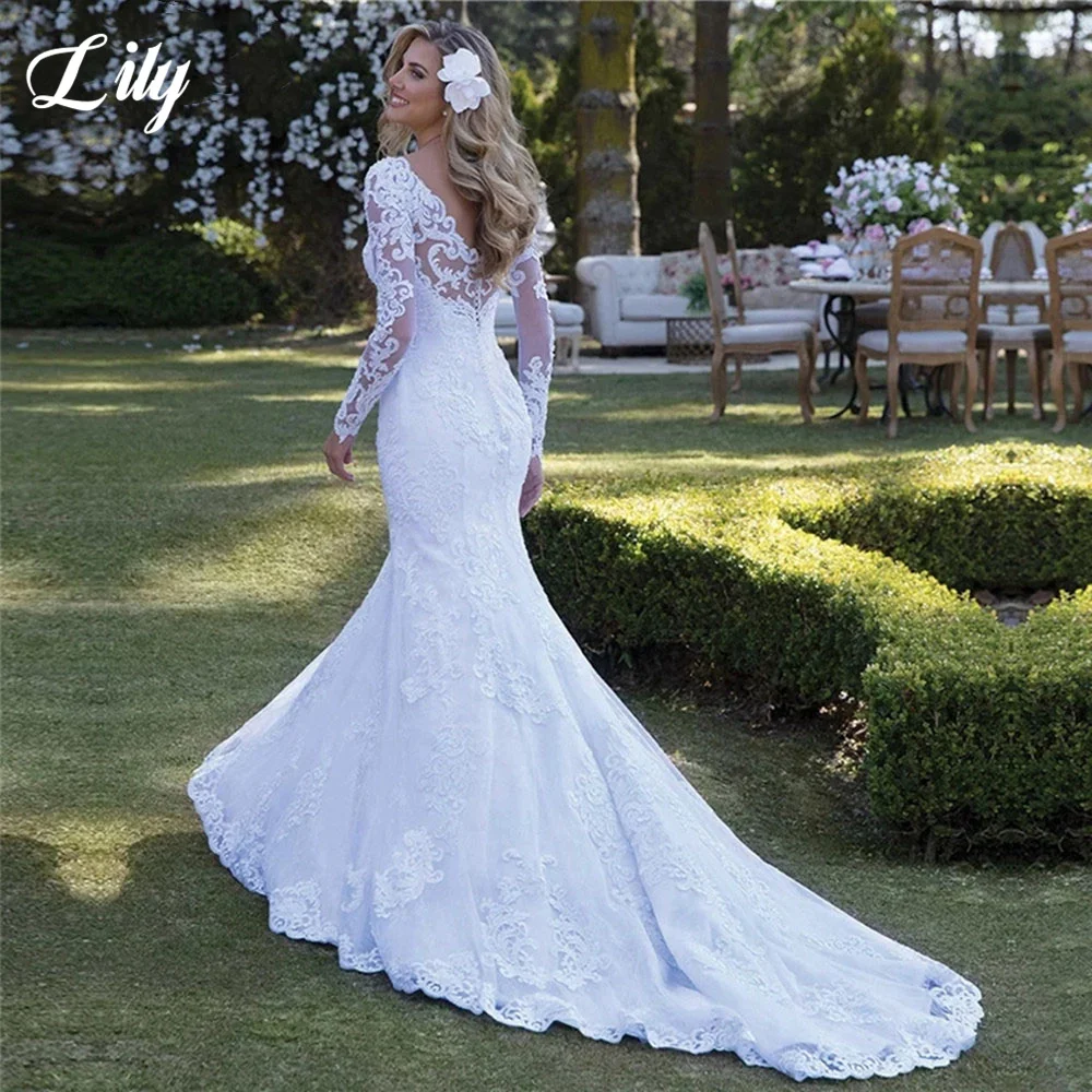 Купи Vestidos De Novia African Long Sleeve Mermaid Wedding Dress 2022 Lace Appliques Sexy Illusion Back Bride Dresses Bridal Gowns за 6,380 рублей в магазине AliExpress