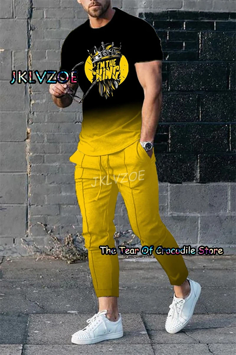 2023 Men's T Shirt+Trousers Tracksuit 2 Piece Set 3D Printing Summer Monkey Short Sleeve Long Pants Street Fashion Clothes