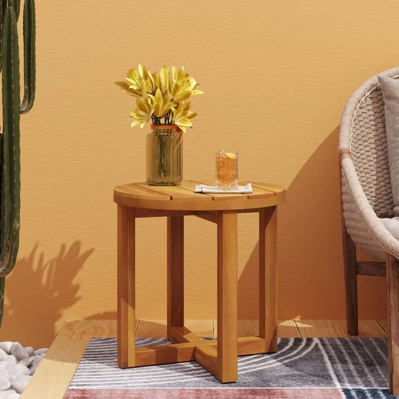 

Acacia Wood Outdoor Circular Side Table, Teak