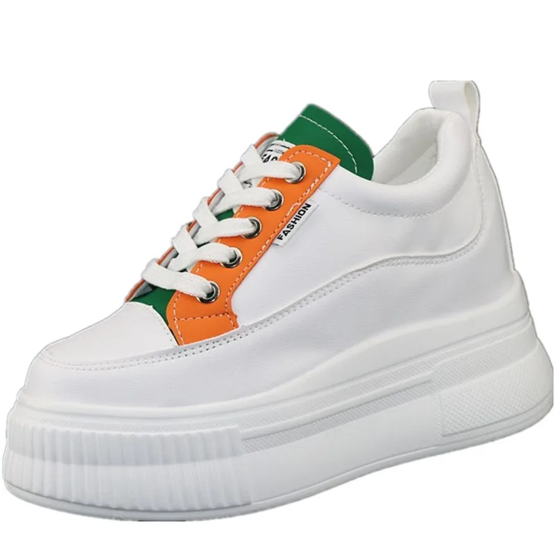 

Женские кожаные кроссовки на танкетке 10 см, высокие, водонепроницаемая обувь, для тенниса, весна-осень