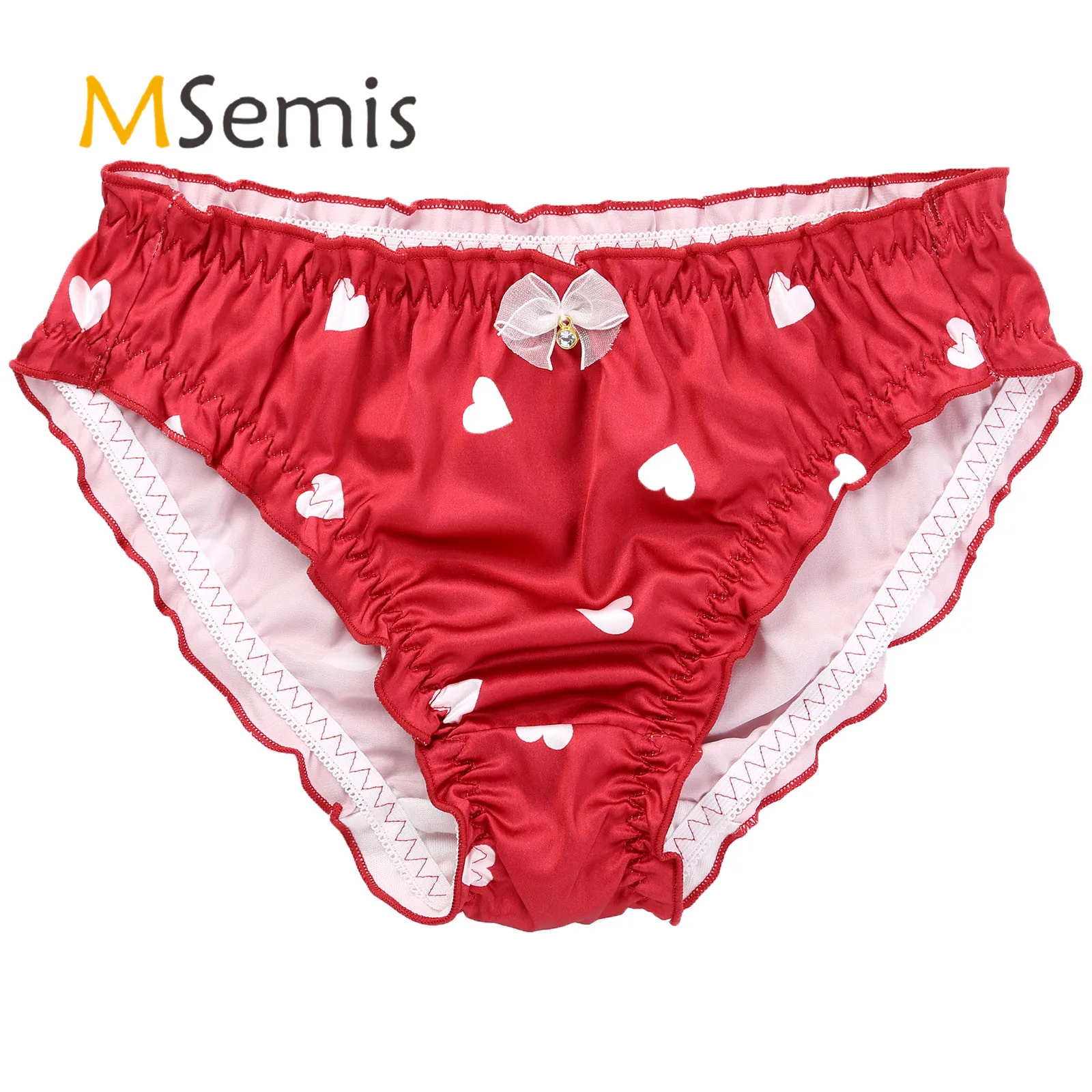 

Мужское нижнее белье, женское нижнее белье, женское нижнее белье, кружевные трусы-брифы с оборками и бантиком, с мультяшным принтом сердец