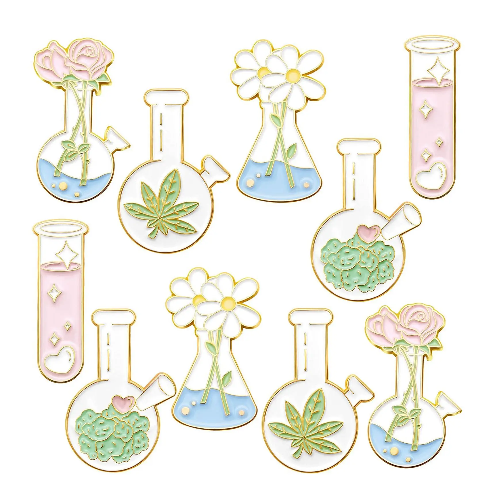 

10 PCS Enamel Pin Cute Cartoon Flask Test Tube Plant Lapel Pin Brooches Badges for Backpacks Jackets