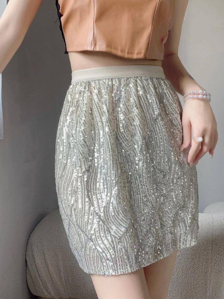 

TIGENA Bling Bling Sequined Mini Skirt Women 2022 Summer Korean Elegant Slim High Waist Pencil Skirt Female Short Skirt Ladies