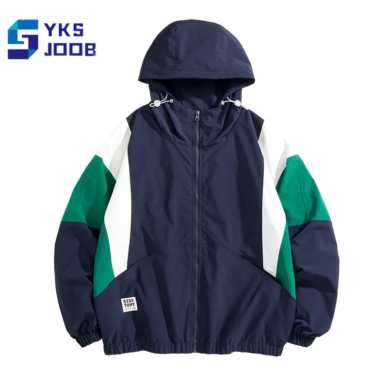 

Vintage Outdoor Hooded Jackets Men Women Patchwork High Street Loose Zip Up Cargo Coat Casual Waterproof Windbreaker Male Jacket