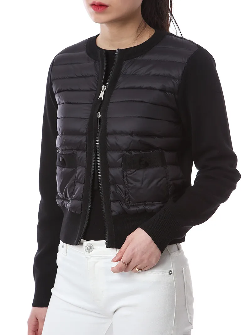 

104170 Luxury Designer Light Knit Down Jacket Women Autumn Winter Jacket Ladies Long Sleeve Patchwork Knitted Zipper Black M4