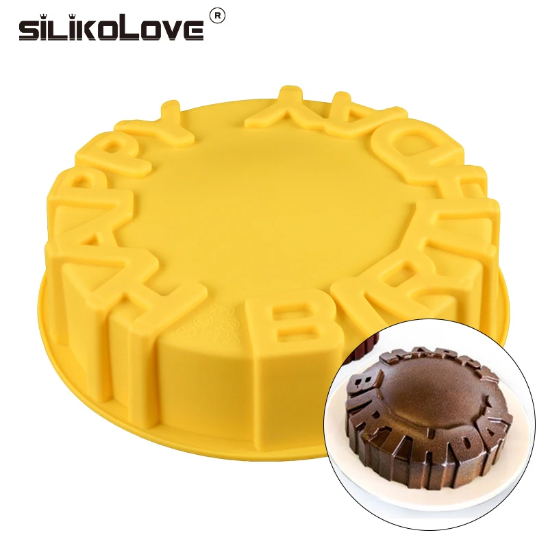 

SILIKOLOVE Silicone Happy Birthday Round Cake Mold Pan Kitchen Baking Tools Mould Bread Pie Flan Tart Cakes Bakeware