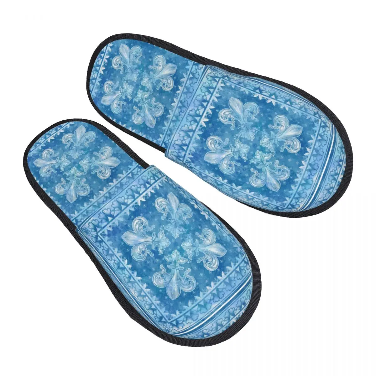 Винтажные тапочки Fleur De Lis на заказ синие акварельные уютные из пены с эффектом