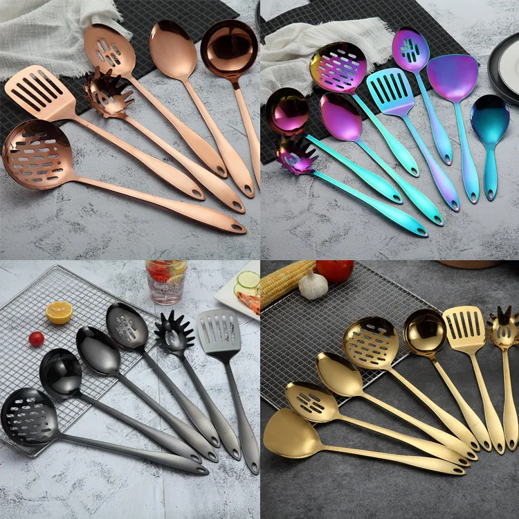 

8 pcs Cooking Tool Sets Titanium-plated series of stainless steel cookware set stir-fry cooking spatula spoon kitchen utensils