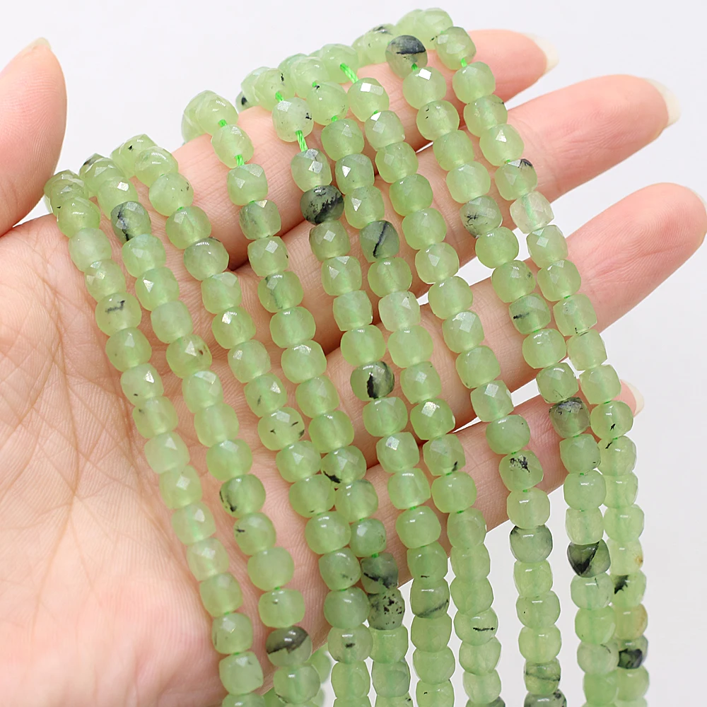 

Бусины Из Натурального преннита, зеленые граненые бусины с отверстием, Квадратные бусины для изготовления ювелирных изделий «сделай сам», ...