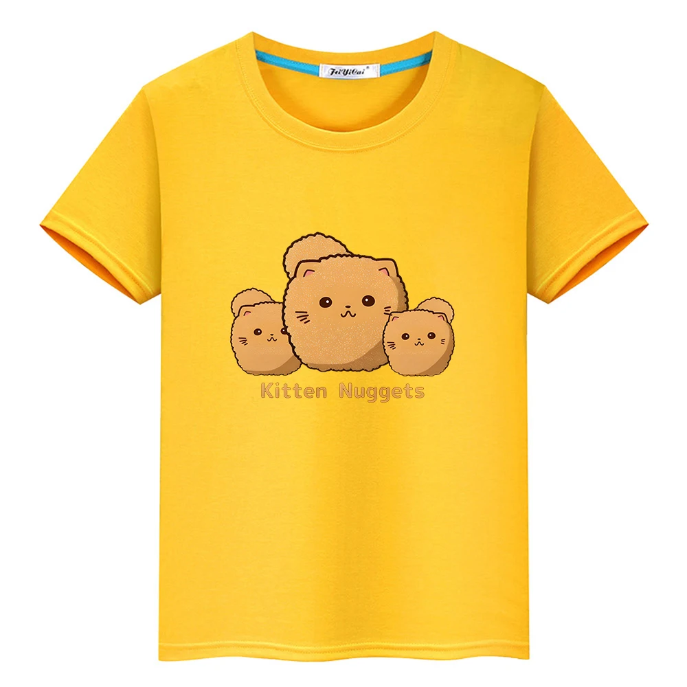 

Kitten Nuggets CAT Print T-shirt 100% Cotton Boys and Girls Children Tee-shirt Short Sleeve Kawaii Graphic Tshirts Casual Soft