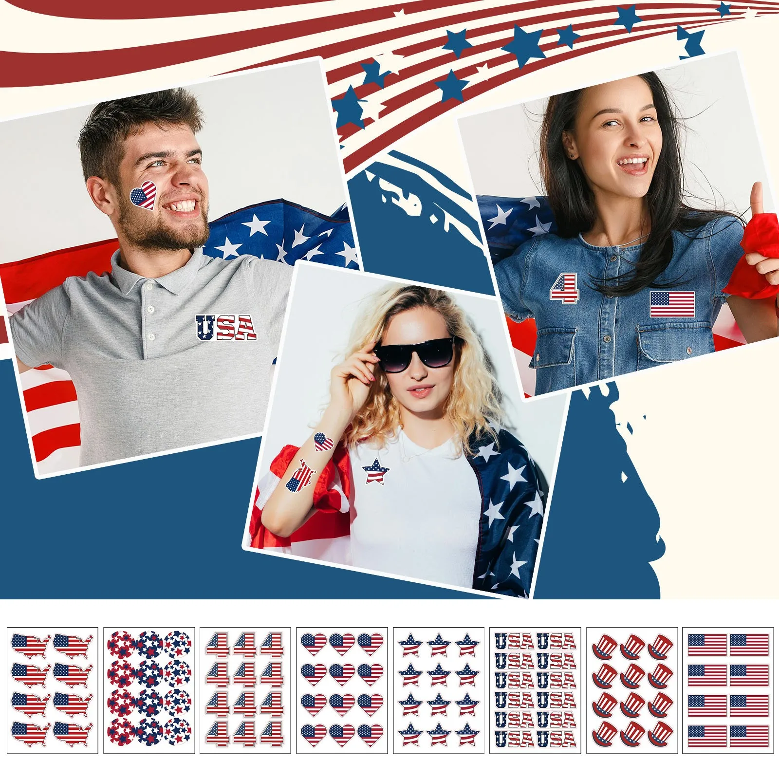 

16pcs Independence Day Stickers DIY Stickers Independence Day Tattoo Stickers Waterproof Stickers Phone Booth Box