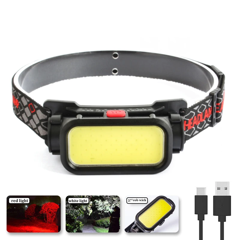 ZK40 Portable  Powerful LED Headlamp COB USB Rechargeable Headlight Built-in Battery Waterproof Head Torch Head Lamp