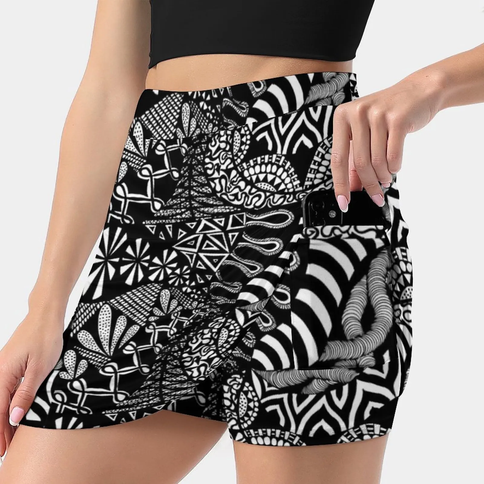 

Zentangle Geometric Doodle Illustration Black And White Skirts Woman Fashion 2022 Pant Skirt Mini Skirts Office Short Skirt