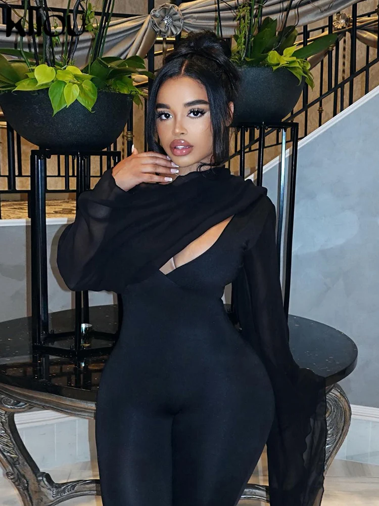 Женский сетчатый комбинезон длиной до щиколотки с V-образным вырезом