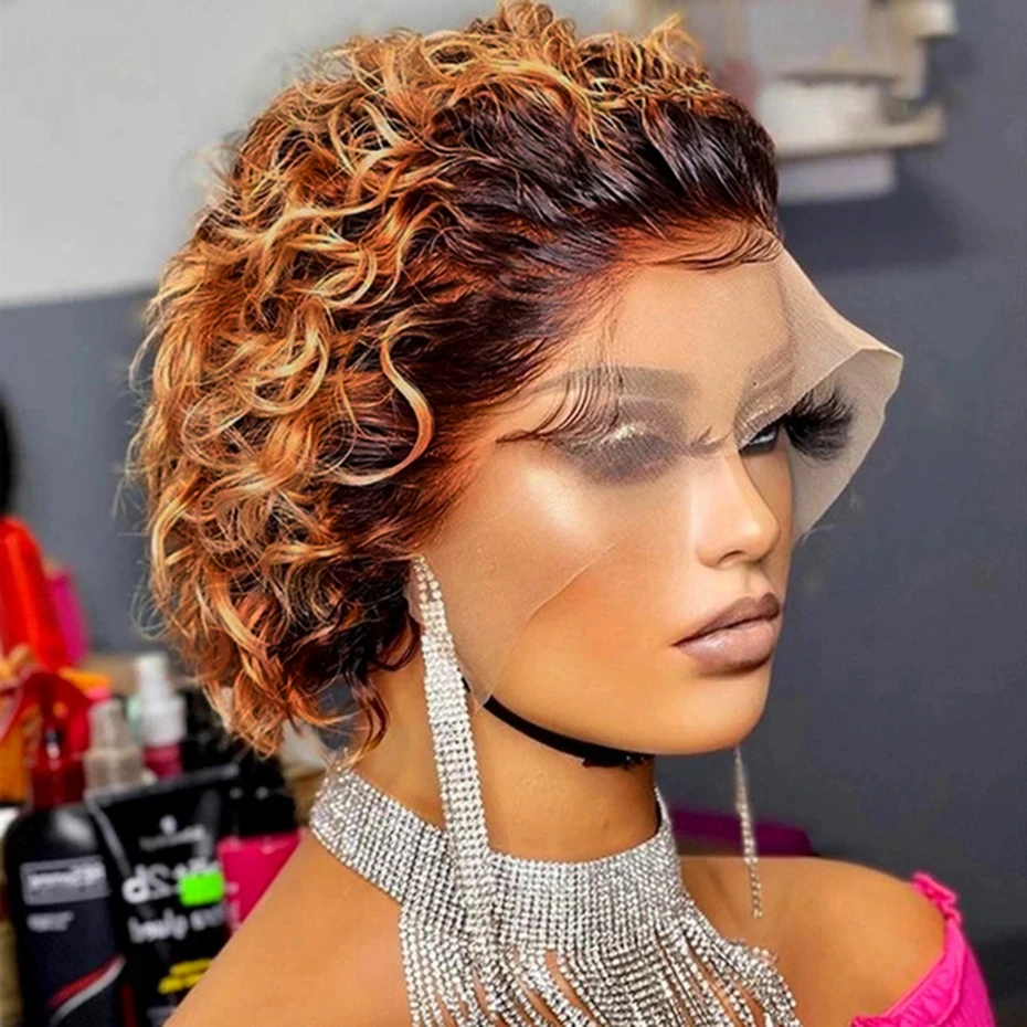 Pixie Cut Wig 1B 30 Brown Color Lace Wig Spring curl Short Bob Human Hair Wig For Women Natural Color Blonde Burgundy Color Remy Pixie Cut Wig 1B 30 Brown Color Lace Wig Spring curl Short Bob Human Hair Wig For Women Natural Color Blonde Burgundy Color Remy