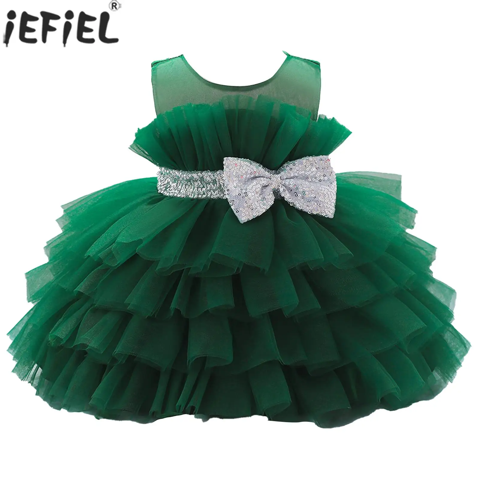 

Baby Princess Tutu Dresses Baptism Birthday Party Dress Sleeveless Sequin Bowknot Multilayer Gown for Prom Wedding Flower Girls