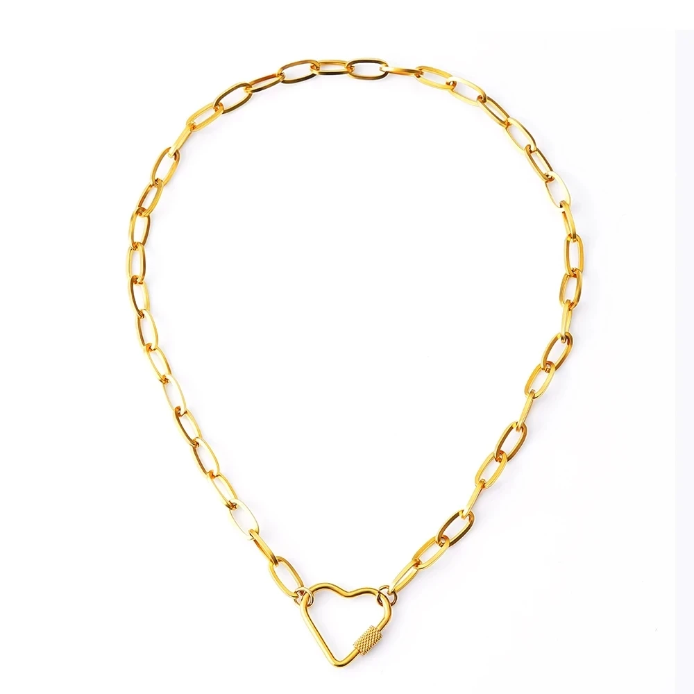 

Heart Turnbuckle Necklace Stainless Steel Necklace For Women Metal Heart Pendant Necklaces Choker Collier Femme 2022 Fashion