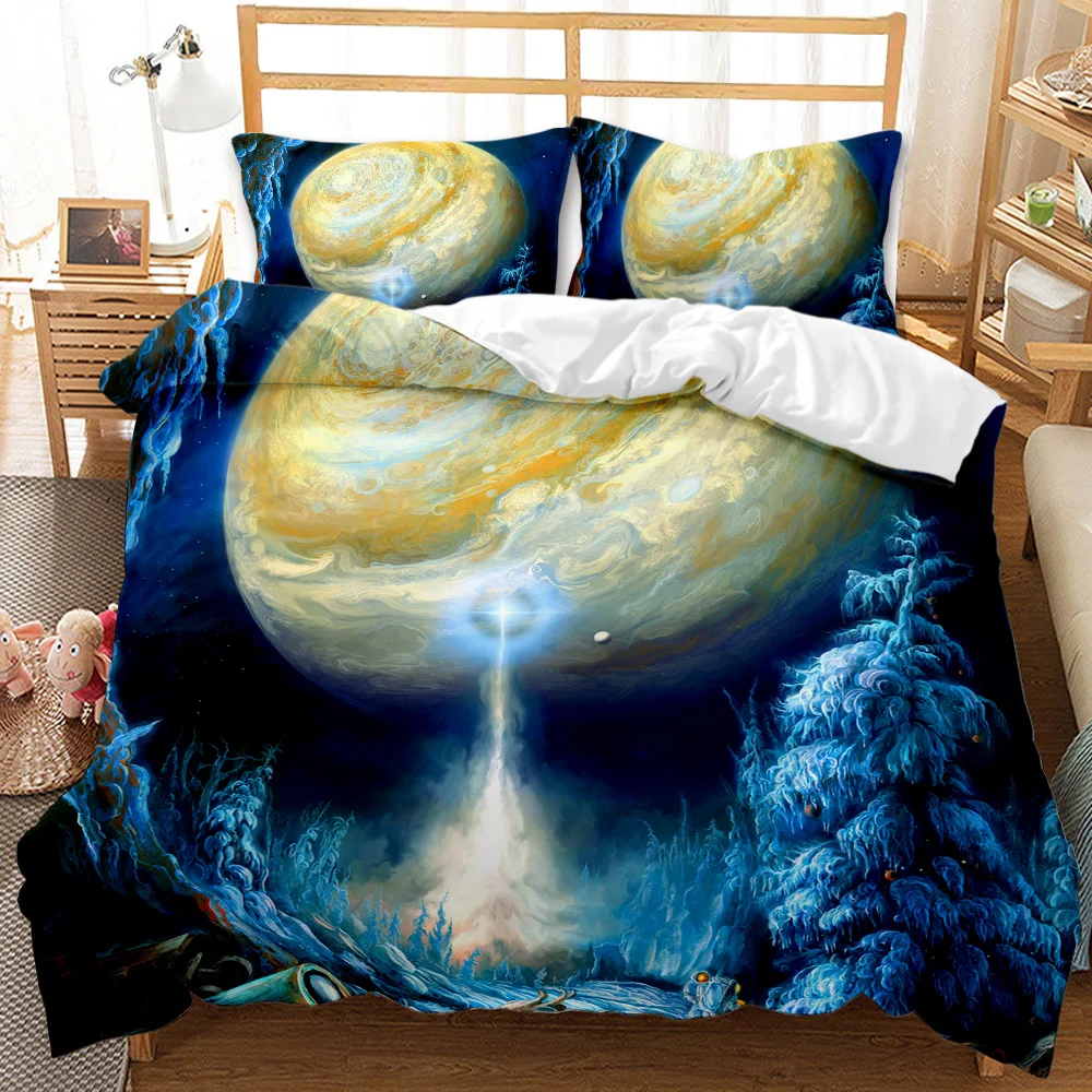 

Planet Duvet Cover Set King/Queen Size Majestic Outer Space View Universe with Earth Astral Polyester Quilt Cover Teens Kids Boy